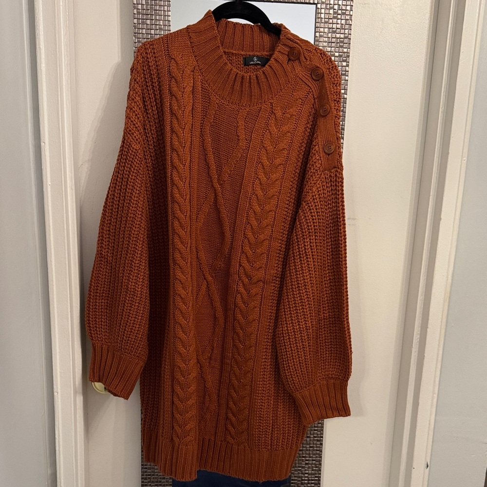 Chocolate Brown/Rust Cozy Cable Knit Sweater Dress